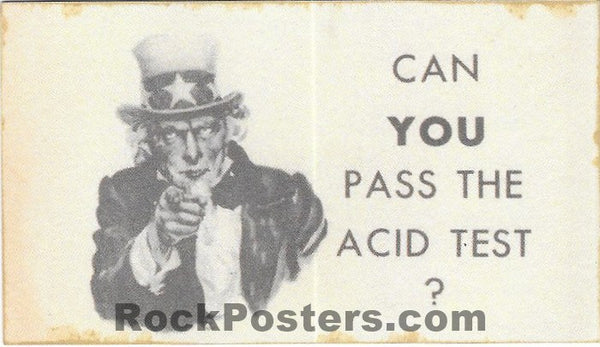 AUCTION - Can You Pass the Acid Test - 1965/1966 - Original Card - Merry Pranksters - Grateful Dead - Near Mint Minus