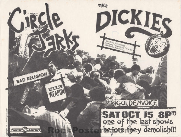 AUCTION -  Circle Jerks - Bad Religion/The Dickies - 1980s Punk Flyers (2) - CSUN & San Diego - Excellent