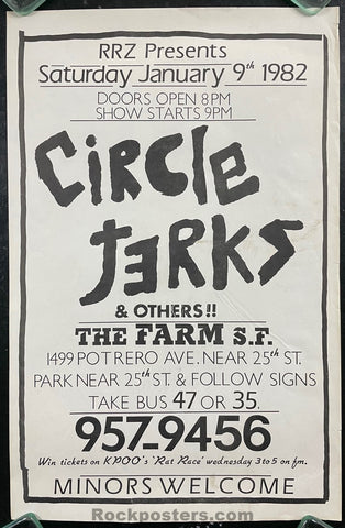 AUCTION - Punk - Circle Jerks - 1982 Poster - The Farm San Francisco - Excellent