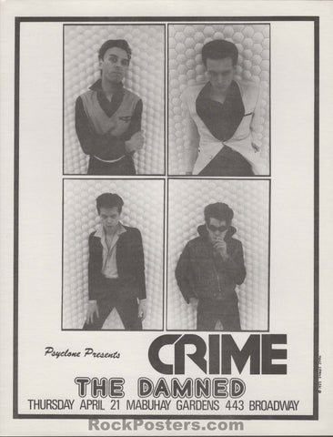 AUCTION - CRIME - The Damned - James Stark - 1977 Punk Flyer - Mabuhay Gardens - Near Mint Minus