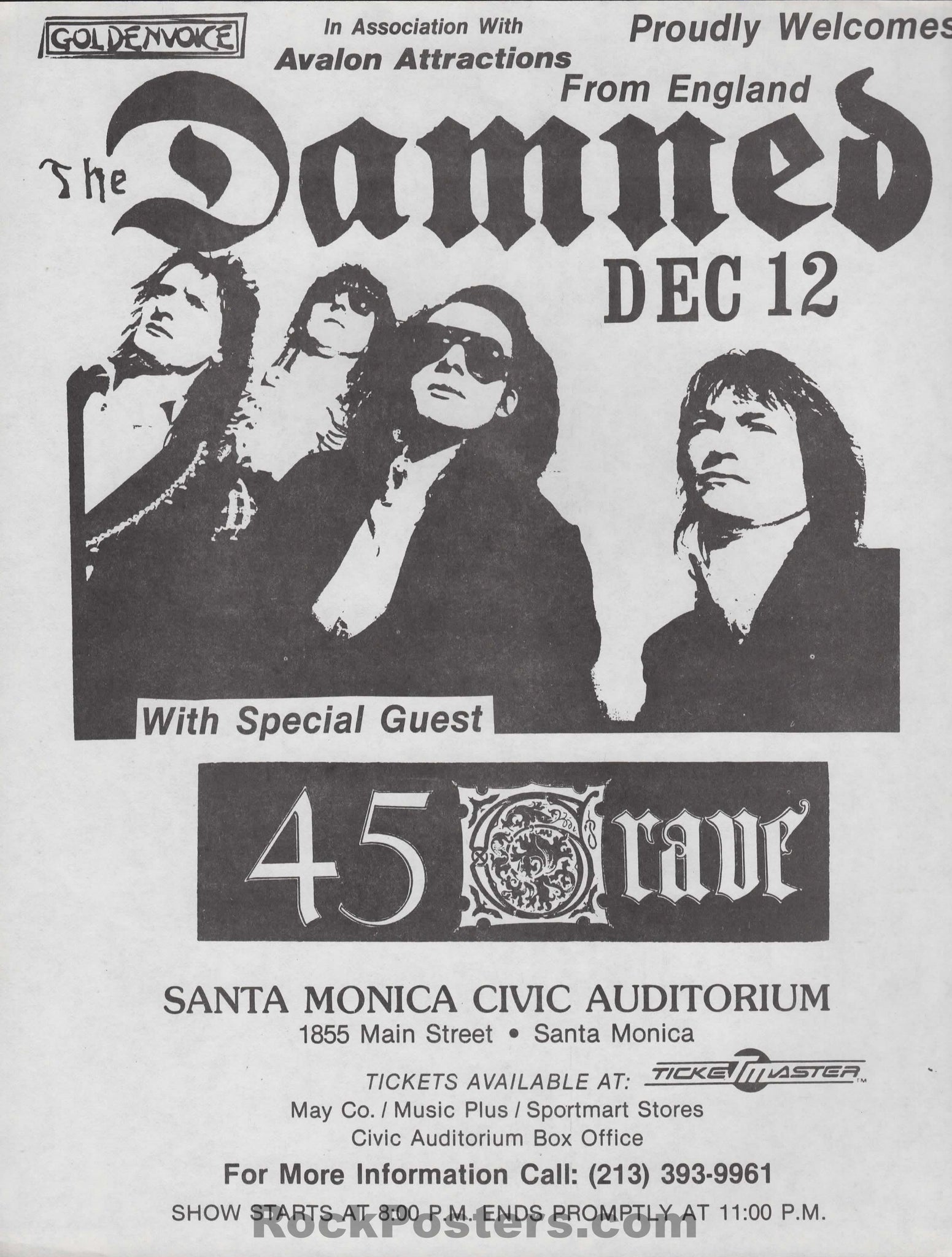 AUCTION - The Damned - 45 Grave - 1985 Punk Flyer - Santa Monica Civic - Near Mint