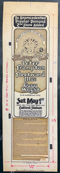 ORIGINAL ART - Day On The Green #2 - Fleetwood Mac - Randy Tuten Signed - Oakland Coliseum - 1976 SF Chronicle Ad - Excellent