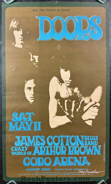 AUCTION - The Doors - Gary Grimshaw Signed - 1968 Poster - Cobo Arena - Good