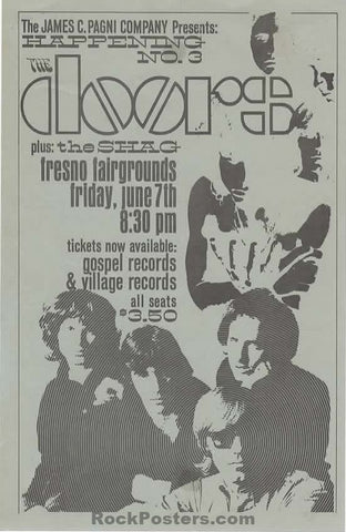 AUCTION - The Doors - 1968 Handbill - Fresno, CA - Excellent