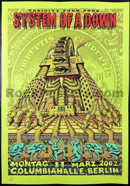 AUCTION - System of a Down - Berlin '02 - Green Variant Edition - Emek - Near Mint Minus - SF Rock Posters & Collectibles