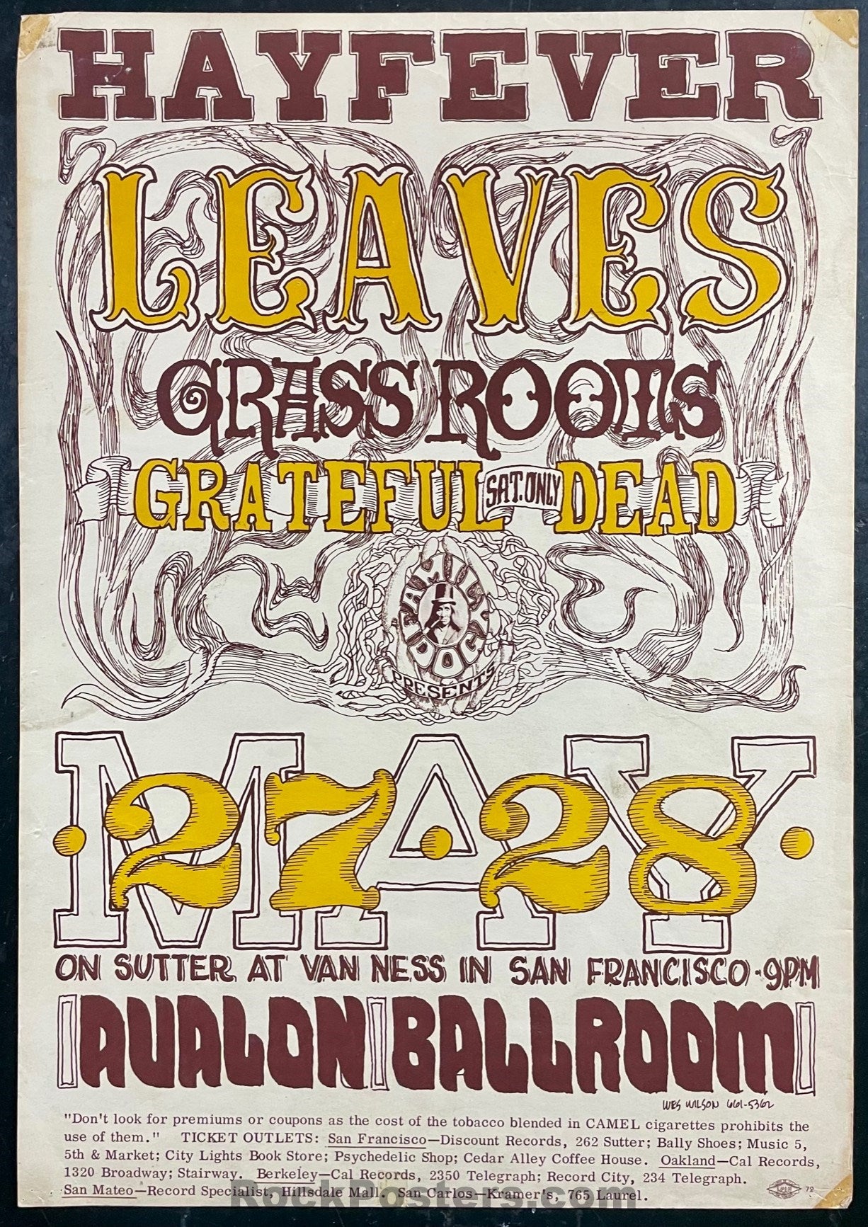 AUCTION - FD-10 - Grateful Dead  - Wes Wilson - "Hayfever" - Avalon Ballroom - 1966 Poster - Good