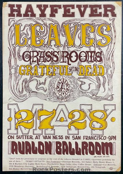 AUCTION - FD-10 - Grateful Dead  - Wes Wilson - "Hayfever" - Avalon Ballroom - 1966 Poster - Good
