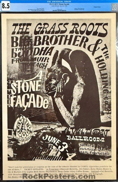 FD-11 - "Stone Facade" - Big Brother - Victor Moscoso - 1966 Poster - Avalon Ballroom - CGC Graded 8.5