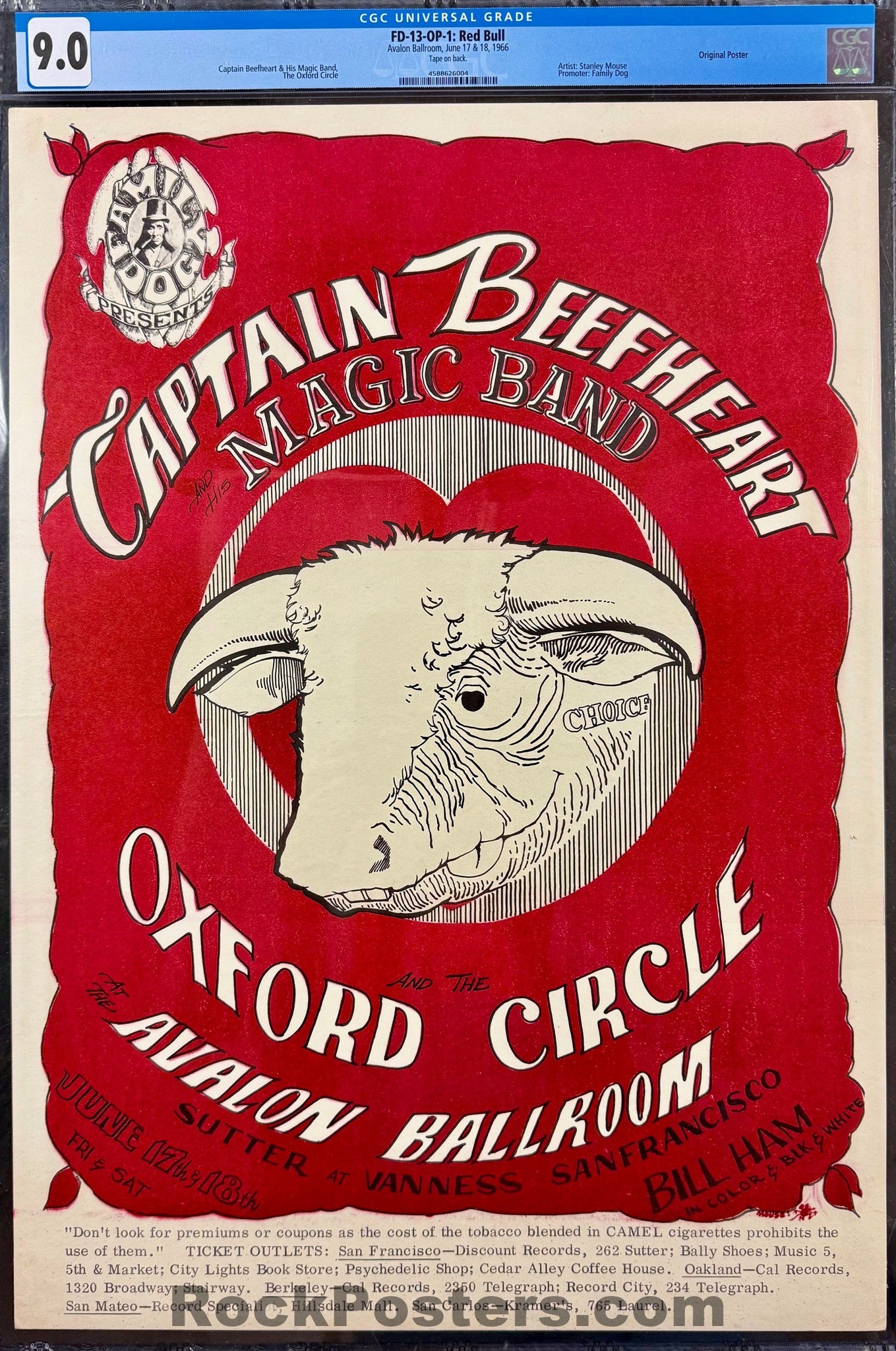AUCTION - FD-13 - Captain Beefheart - Mouse & Kelley - 1966 Poster  - Avalon Ballroom - CGC Graded 9.0