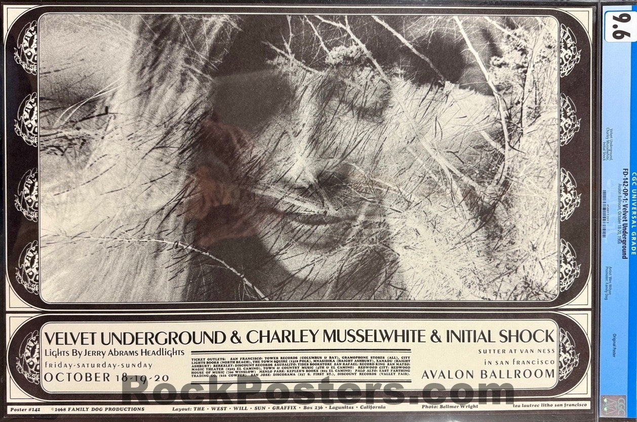 AUCTION - FD-142 - Velvet Underground - Wes Wilson - 1968 Poster - Avalon Ballroom - CGC Graded 9.6