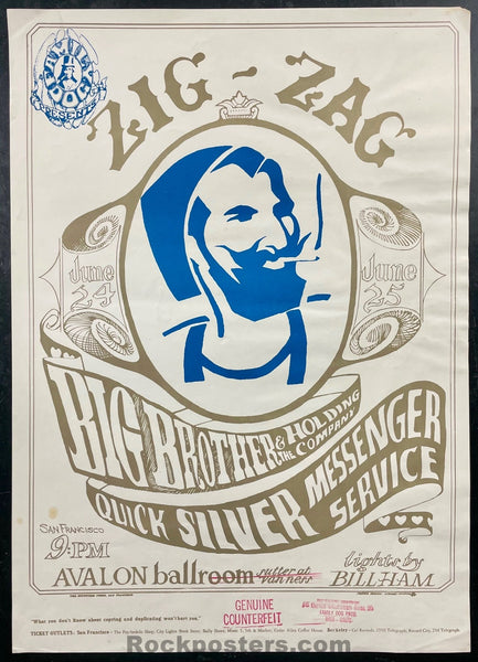 AUCTION - FD-14 - ZIg-Zag Man - "Genuine Counterfeit" - Mouse & Kelley - 1966 Poster - Avalon Ballroom - Excellent