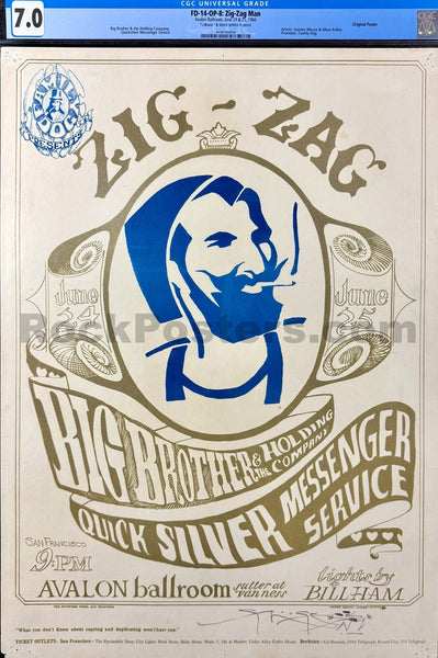 FD-14 - "Zig Zag Man" - Big Brother Janis Joplin -  Mouse Signed - 1966  Poster - Avalon Ballroom - CGC Graded 7.0