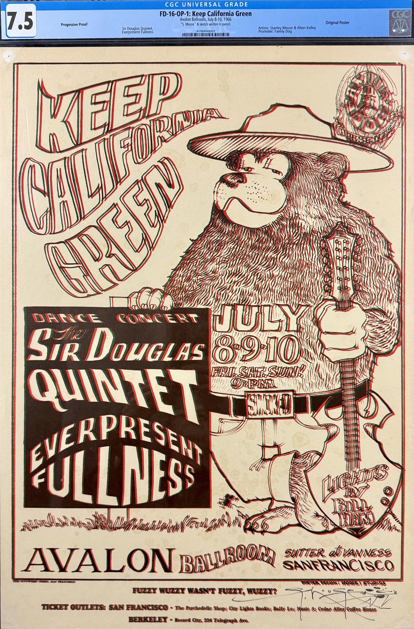 FD-16 - Sir Douglas Quintet - Mouse Signed - 1966 Poster - Avalon Ball