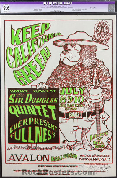 FD-16 - Sir Douglas Quintet - Mouse Signed - 1966 Poster - Avalon Ballroom - CGC Restored Grade 9.6