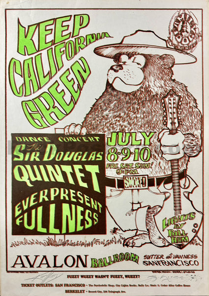 AUCTION - FD-16 - Sir Douglas Quintet - 1966 Poster - Mouse & Kelley Signed - 1966 Poster -  Avalon Ballroom - Very Good