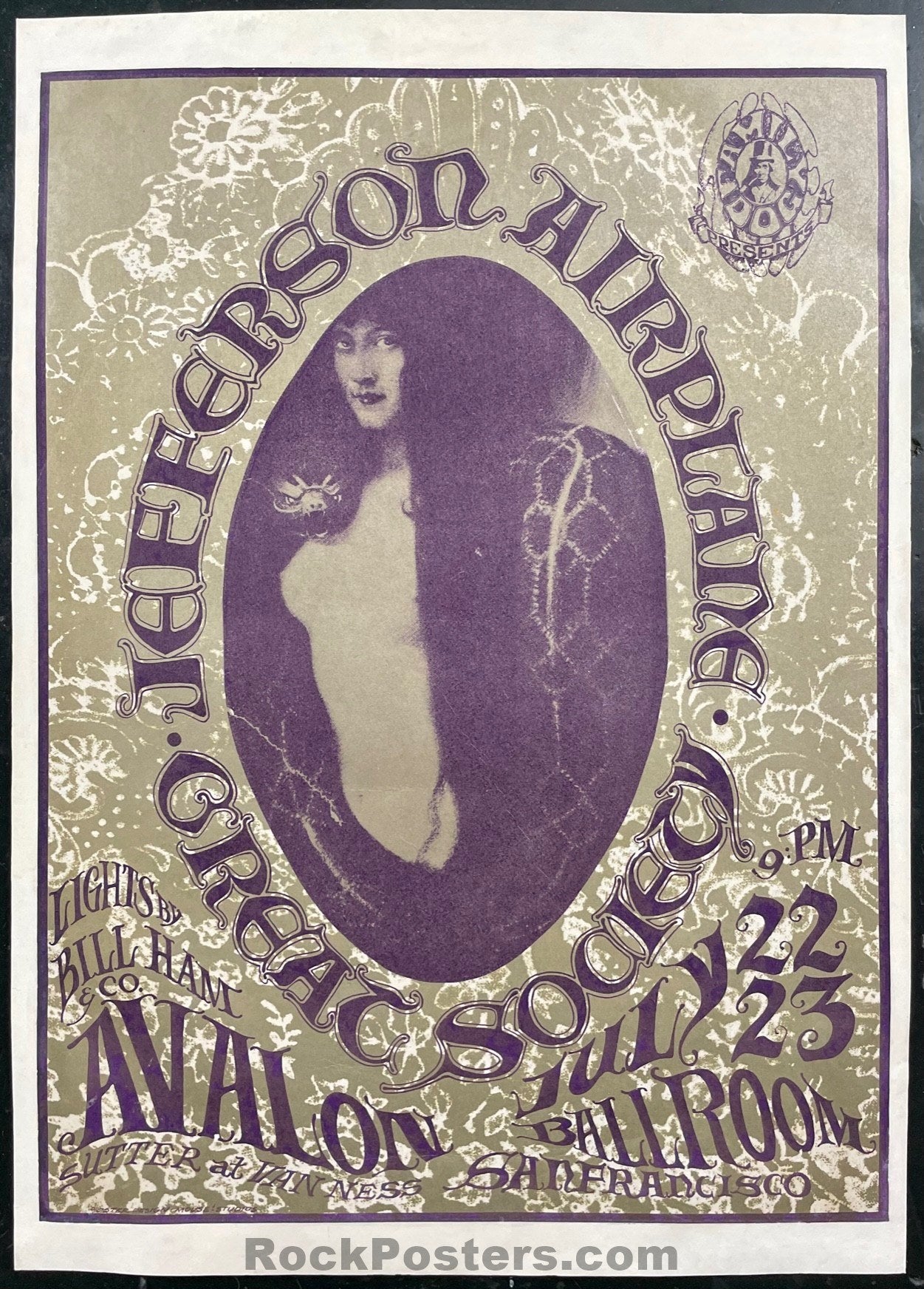 AUCTION - FD-17 - Jefferson Airplane - Mouse & Kelley - 1966 Poster - Avalon Ballroom - Very Good