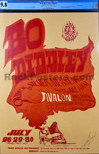 FD-18 - Bo Diddley - Mouse & Kelley SIGNED - 1966 Poster - Avalon Ballroom - CGC Graded 9.8 - SF Rock Posters & Collectibles