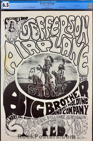 FD-1 -  Jefferson Airplane - "A Tribal Stomp" - Wes Wilson Signed - 1966 Poster - Fillmore Auditorium - CGC Graded 6.5