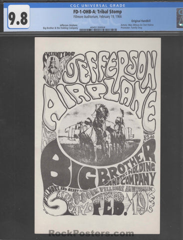 AUCTION - FD-1 - Jefferson Airplane - Big Brother - Wes Wilson - 1966 Concert Handbill - Fillmore Auditorium - CGC Graded 9.8