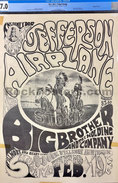 FD-1 -  Jefferson Airplane - "A Tribal Stomp" - Wes Wilson - 1966 Poster - Fillmore Auditorium - CGC Graded 7.0