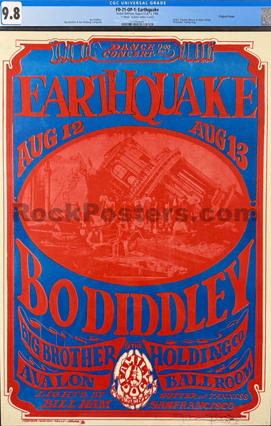 FD-21 - Bo Diddley - Big Brother Janis Joplin - Mouse Signed - 1966 Poster - Avalon Ballroom - CGC Graded 9.8 - SF Rock Posters & Collectibles