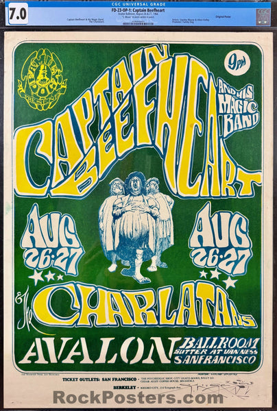 FD-23 - Captain Beefheart - Stanley Mouse Signed - 1966 Poster - Avalon Ballroom - CGC Graded 7.0