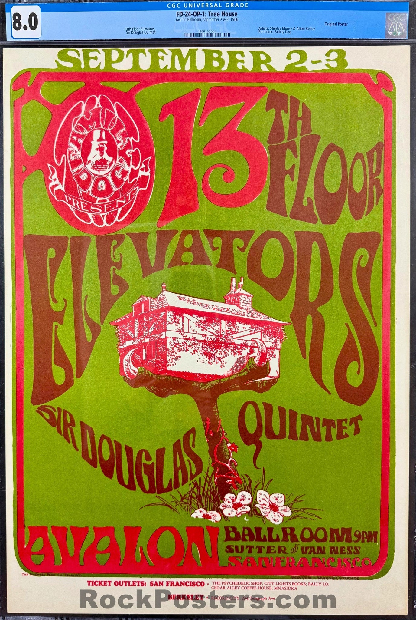 AUCTION - FD-24 - 13th Floor Elevators - Stanley Mouse - 1966 Poster - Avalon Ballroom - CGC Graded 8.0