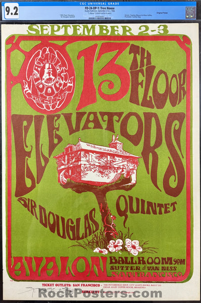 AUCTION - FD-24 - 13th Floor Elevators - Mouse Signed - 1966 Poster - Avalon Ballroom - CGC Graded 9.2
