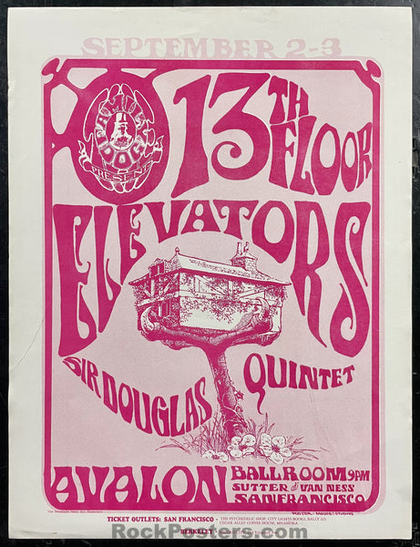 AUCTION -  FD-24 - 13th Floor Elevators - Mouse & Kelley - 1966 Two-Sided Handbill - Avalon Ballroom - Near Mint