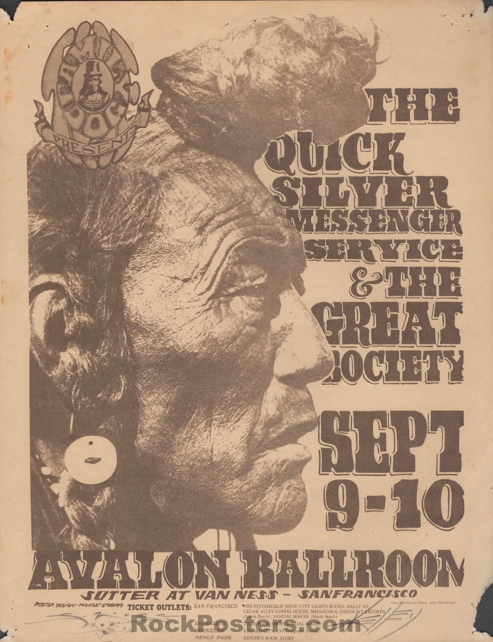 AUCTION - FD-25 - Great Society/Quicksilver - Mouse/Kelly Signed - 1966 Handbill - Avalon Ballroom - Rough