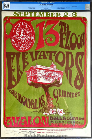 AUCTION - FD-24 - 13th Floor Elevators - Stanley Mouse Signed - 1966 Poster - Avalon Ballroom - CGC Graded 8.5