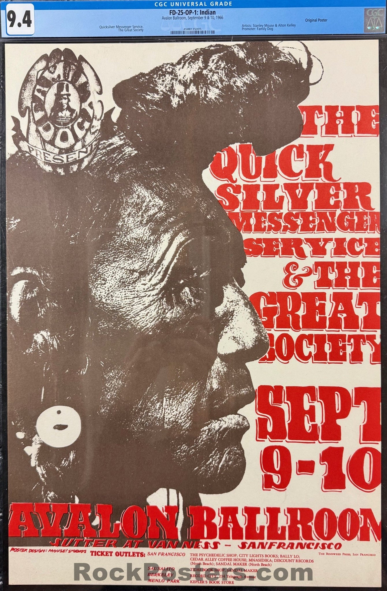 FD-25 - Quicksilver Messenger - Mouse & Kelley - 1966 Poster - Avalon Ballroom - CGC Graded 9.4