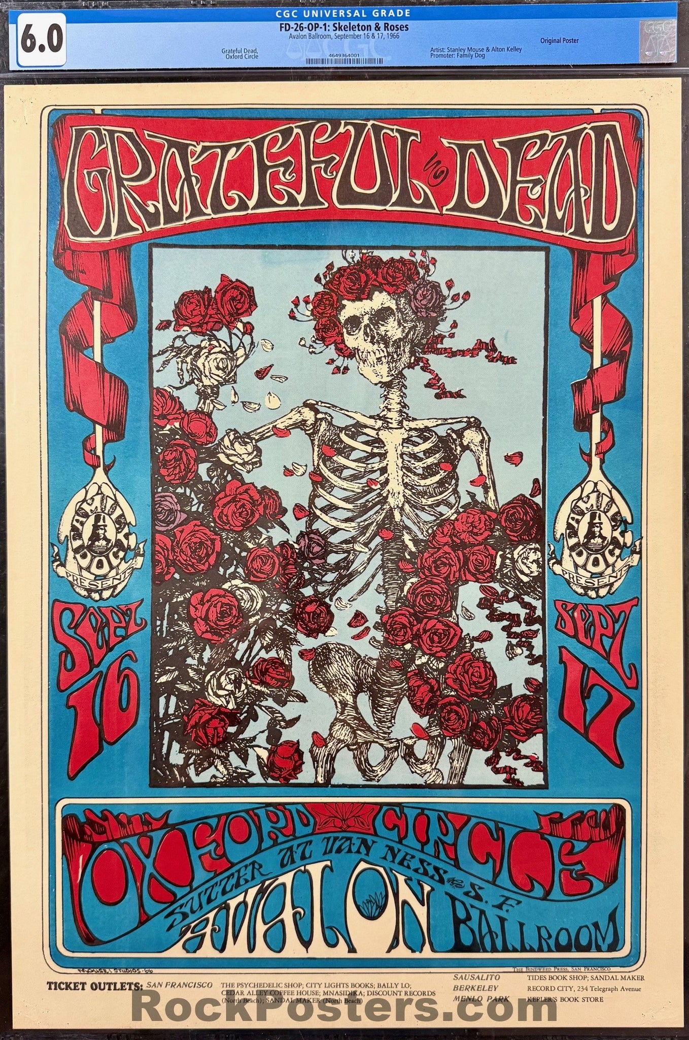 FD-26 - Grateful Dead - Mouse & Kelley - 1966 Poster - Avalon Ballroom - CGC Graded 6.0