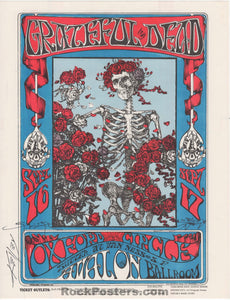 AUCTION - FD-26 - Grateful Dead - Skeleton and Roses - Mouse & Kelley SIGNED - 1966 Handbill - Avalon Ballroom - Near Mint