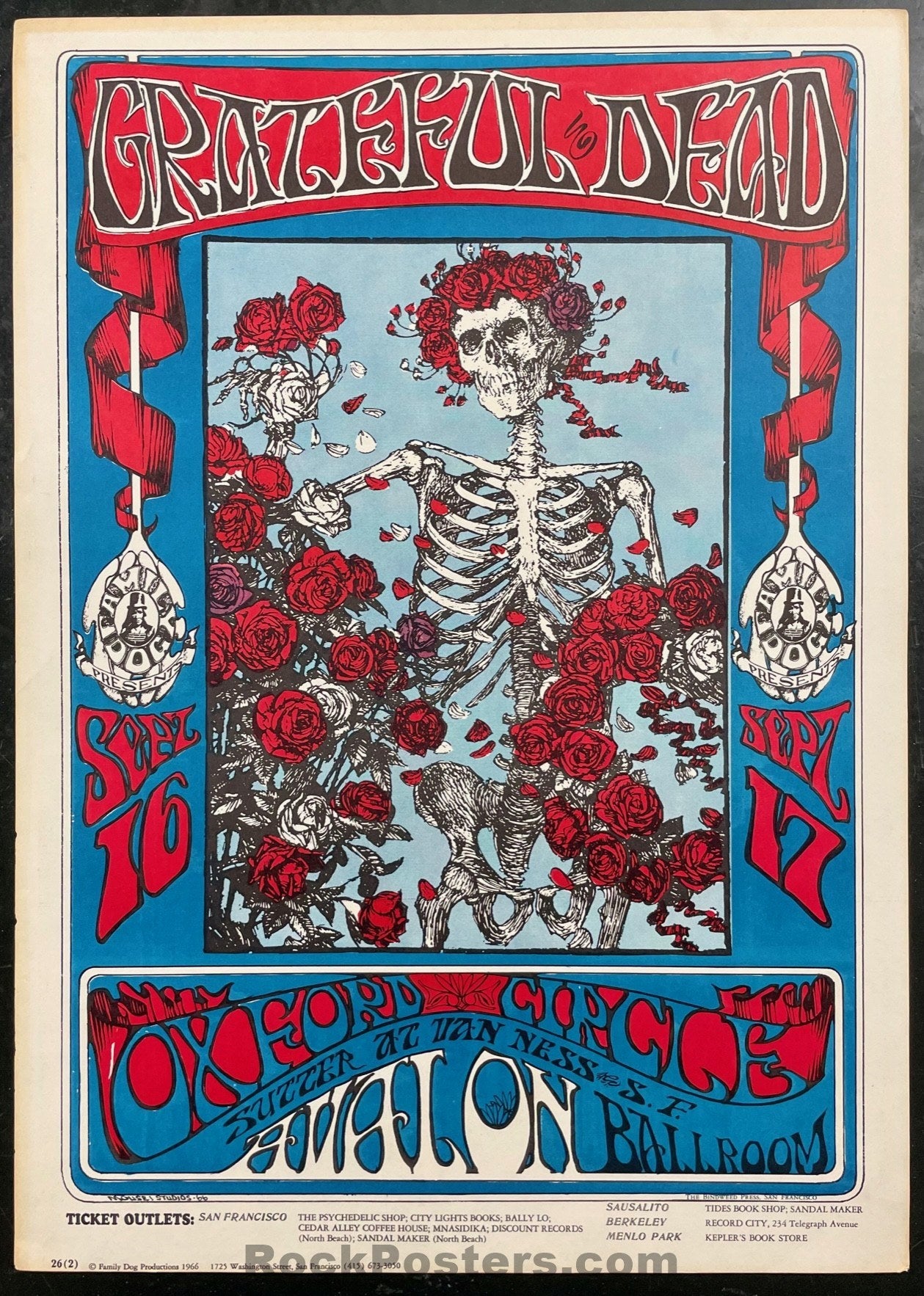AUCTION - FD-26-RP-2 - Grateful Dead - Skeleton & Roses - 1966 Poster - Excellent
