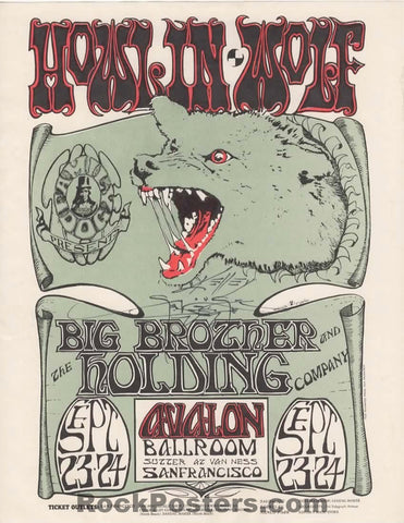 AUCTION - FD-27 - Howlin' Wolf - Big Brother Janis Joplin - Mouse & Kelley Signed - 1966 Handbill - Avalon Ballroom - Near Mint Minus