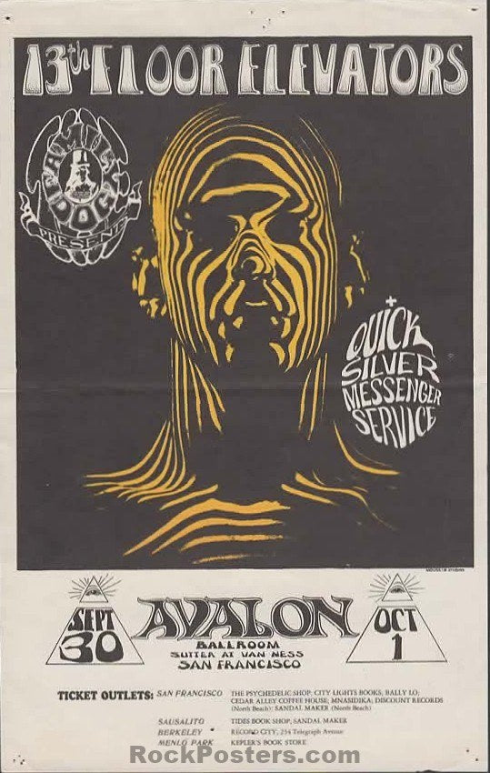 AUCTION - FD-28 - 13 Floor Elevators - 1st Mailer - 1966 Handbill - Avalon Ballroom - Excellent