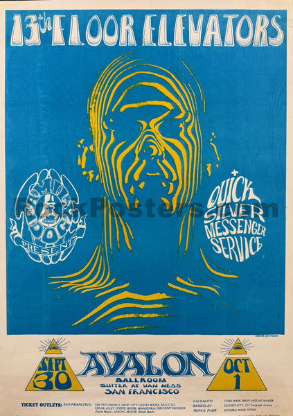 AUCTION - FD-28 - 13th Floor Elevators - Quicksilver - Mouse & Kelley - 1966 Poster - Avalon Ballroom - Excellent - SF Rock Posters & Collectibles