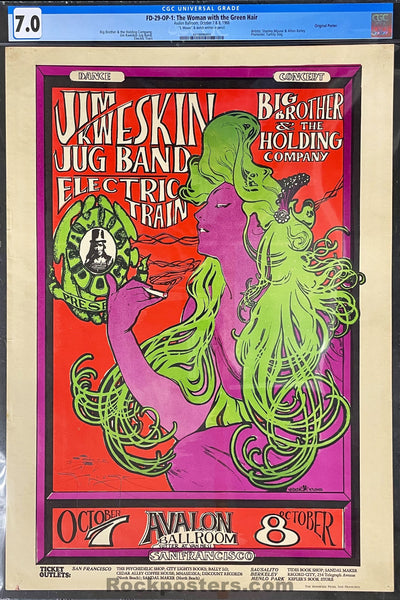 AUCTION - FD-29 - Big Brother Janis Joplin - Stanley Mouse Signed - 1966 Poster - Avalon Ballroom - CGC Graded 7.0