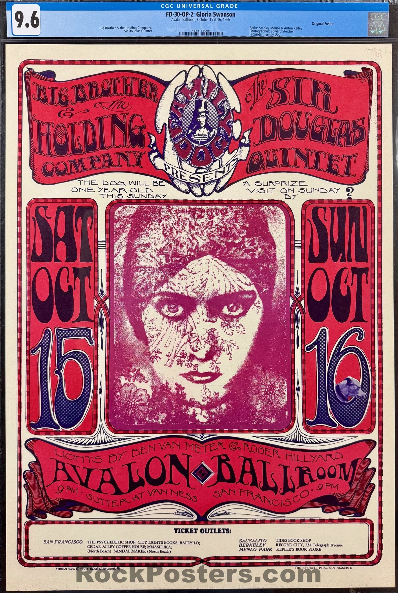FD-30 - Big Brother Janis Joplin - Stanley Mouse - 1966 Poster - Avalon Ballroom - CGC Graded 9.6