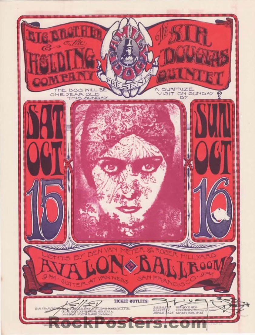 AUCTION - FD-30 - Big Brother Janis Joplin - Mouse & Kelley Signed - 1966 Handbill - Avalon Ballroom - Near Mint