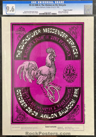 AUCTION - FD-32-OHB-A - Quicksilver Messenger - Victor Moscoso - Avalon Ballroom - 1966 Handbill - CGC Graded 9.6