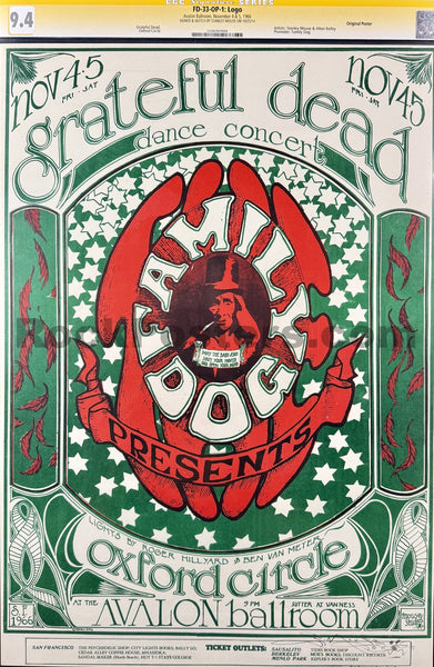 AUCTION - FD-33-OP-1 - Grateful Dead - Mouse Signed - 1966 Poster - Avalon Ballroom - CGC Graded 9.4
