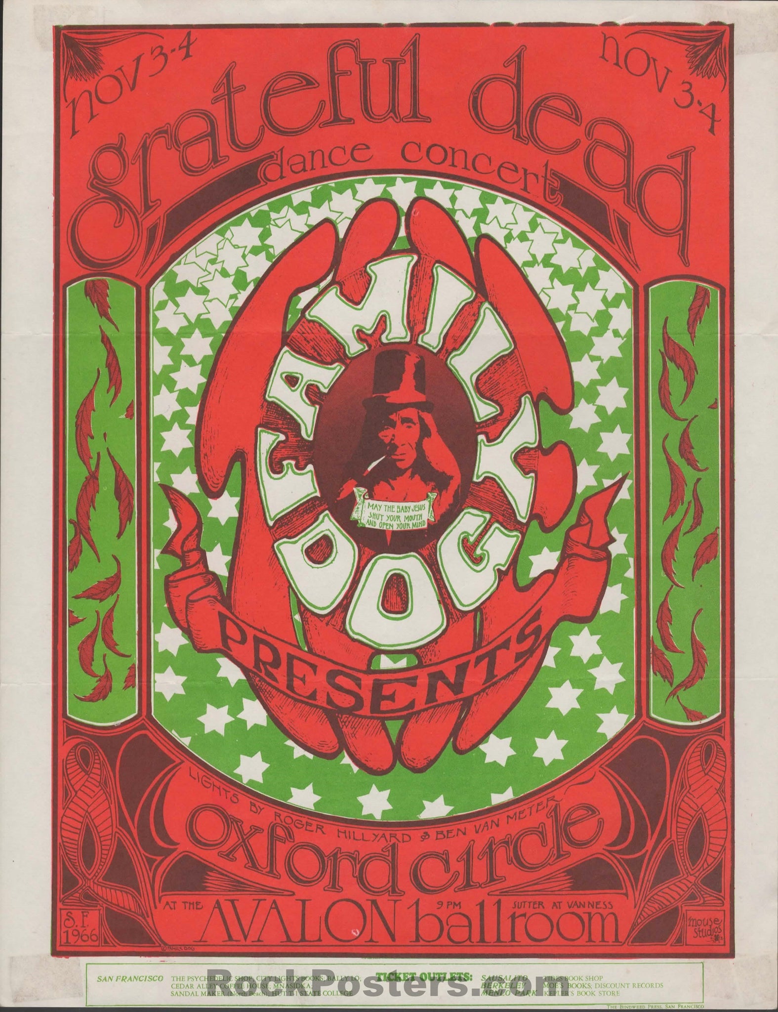 AUCTION - FD-33 - Grateful Dead - Mouse & Kelley - Avalon Ballroom - 1966 Handbill - Good