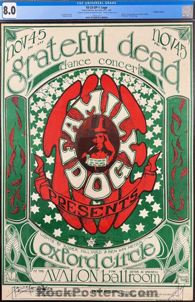AUCTION - FD-33-OP-1 - "Logo" - Grateful Dead - Mouse & Kelley Signed - 1966 Poster - Avalon Ballroom - CGC Graded 8.0 - SF Rock Posters & Collectibles