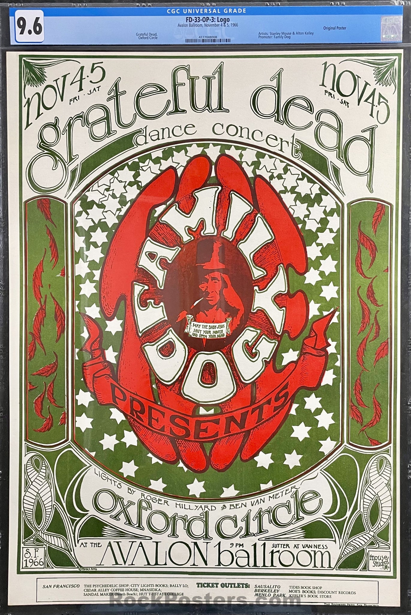 AUCTION - FD-33-OP-3 - "Logo" - Grateful Dead - Mouse & Kelley - 1966 Poster - Avalon Ballroom - CGC Graded 9.6