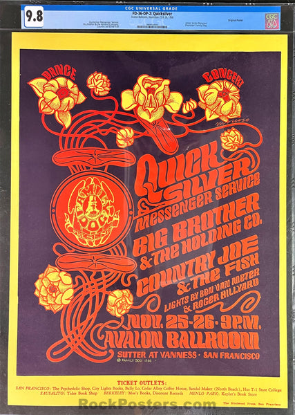 FD-36 - Quicksilver Messenger - Victor Moscoso - 1966 Poster - Avalon Ballroom - CGC Graded 9.8
