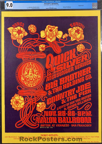 AUCTION - FD-36-OP-2 - Janis Joplin/Quicksilver - Victor Moscoso - 1966 Poster - Avalon Ballroom - CGC Graded 9.0