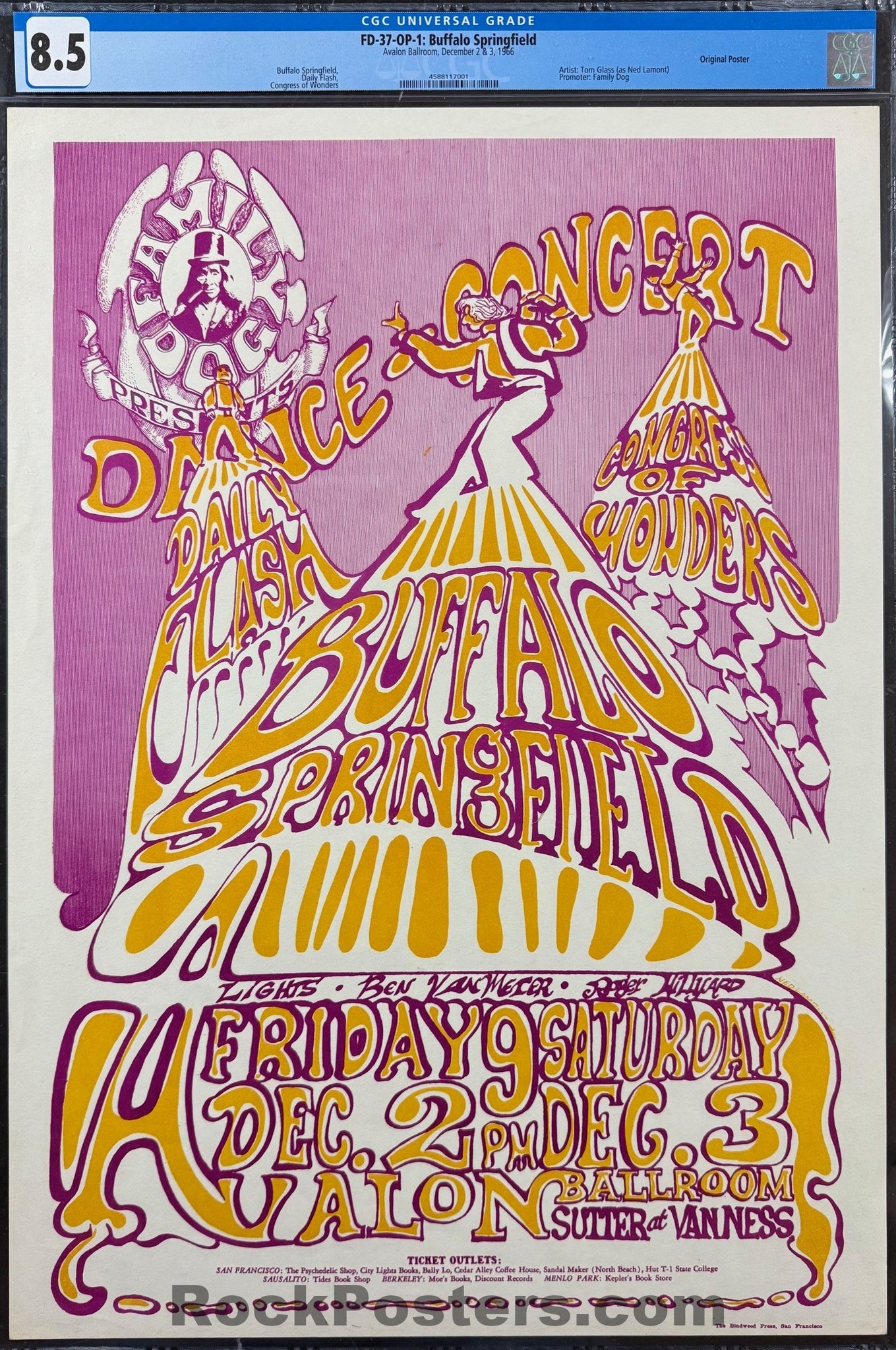 AUCTION - FD-37 - Buffalo Springfield - Neil Young - 1966 Poster - Avalon Ballroom - CGC Graded 8.5