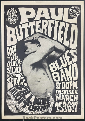 AUCTION - FD-3 - Paul Butterfield - Wes Wilson Chet Helms - 1966 Poster - Fillmore Auditorium - 1966 Poster - Excellent